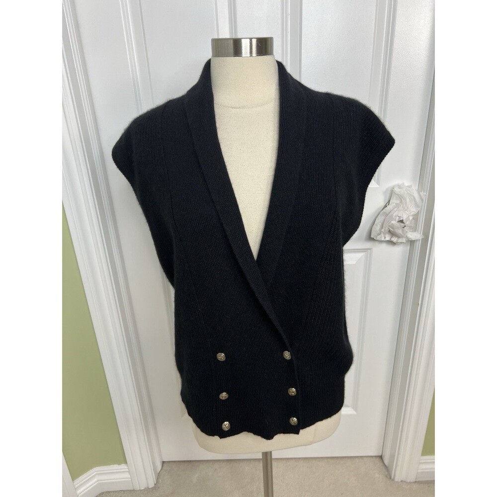 Womens L Sleeveless Knit Cardigan Vest Shawl Collar Black Christie &Jill Classic